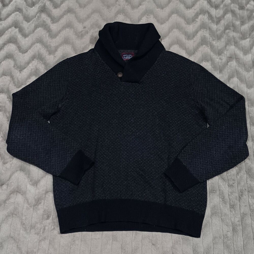UNTUCKit Mens Size M Navy Blue Cowl Neck Wool Blend Long Sleeve Sweater
